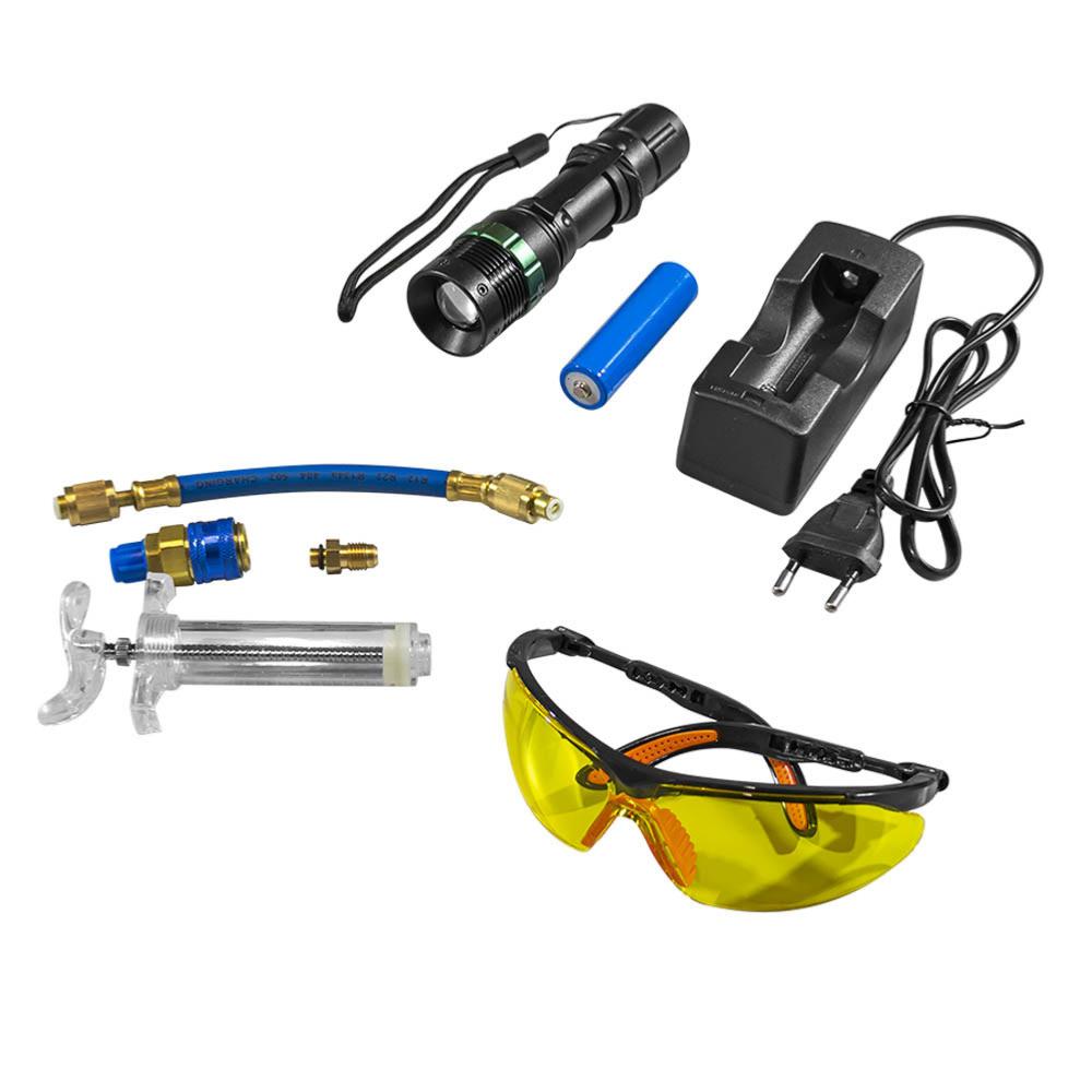 Détecteur de fuite de climatiseur automatique, lampe de poche de test de fuite  AC de voiture 21 LED, kit d'outils de détection de fuite de réfrigérant de  lampe de poche UV, colorant